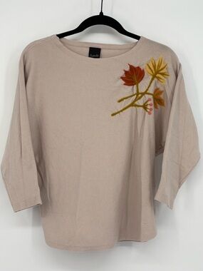 AAEDA Sweater Felted Floral Beige Plumeria Women’s Medium